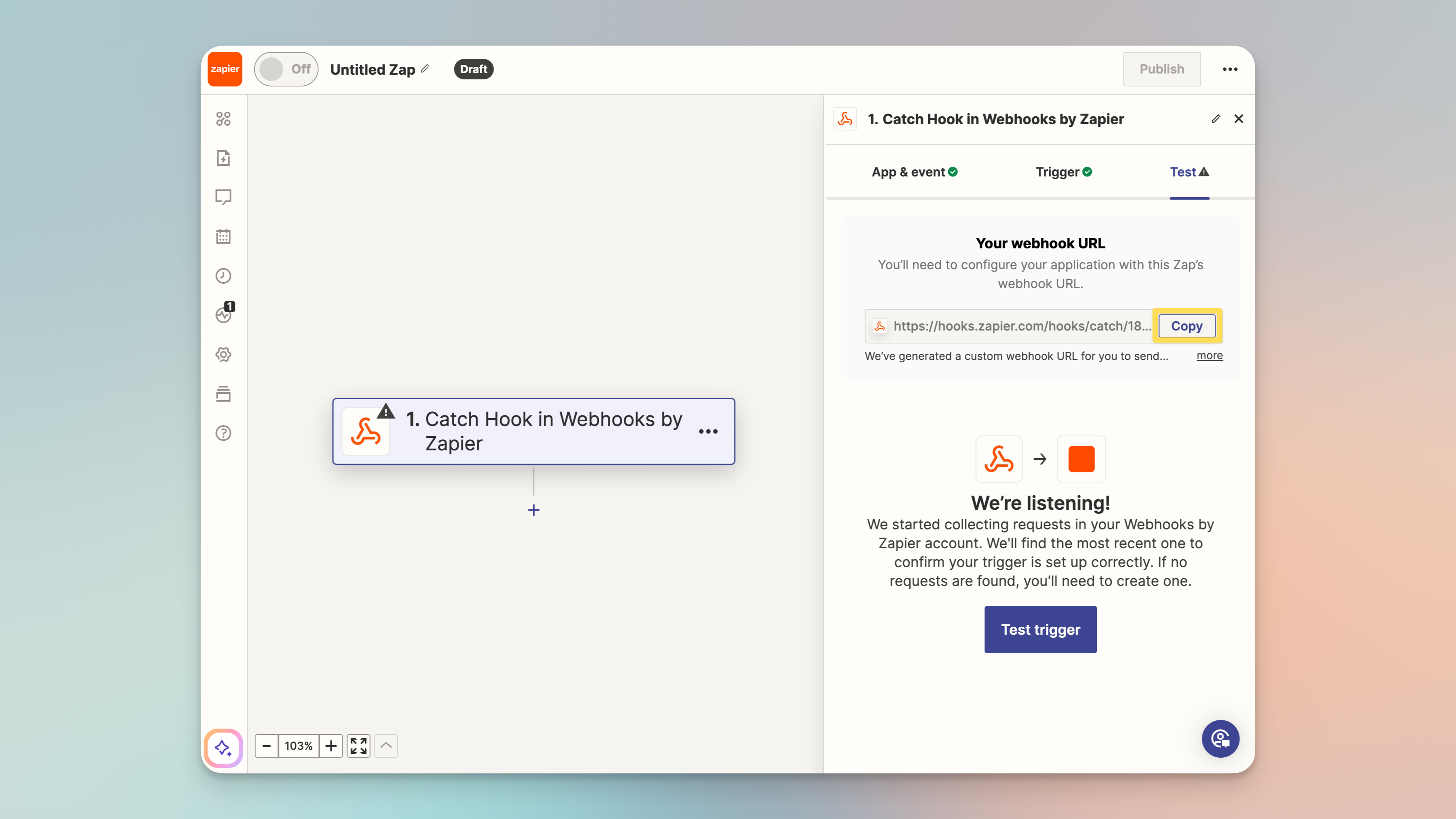 Zapier webhook setup for Shopify in Shopify admin