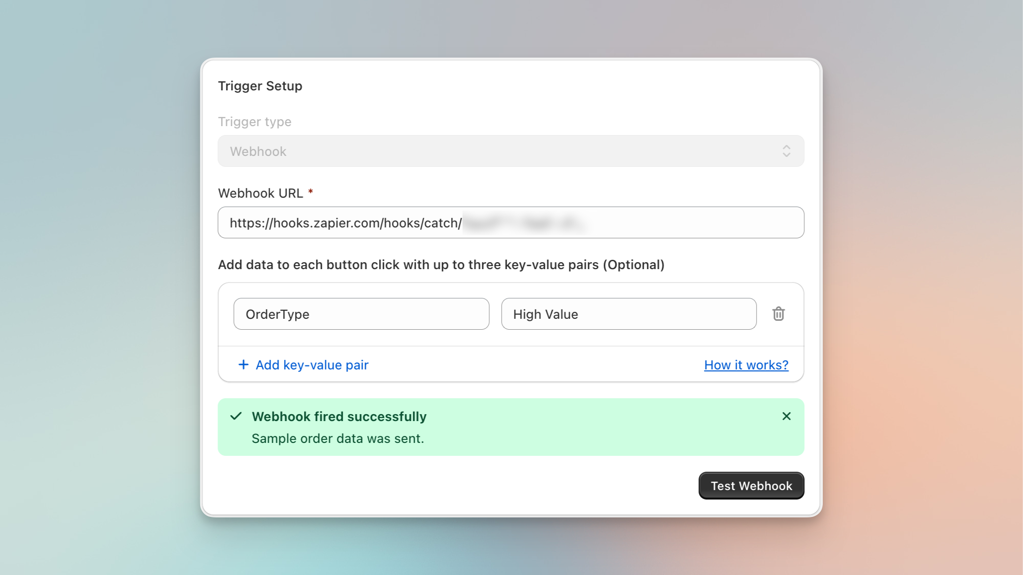 Zapier webhook setup for Shopify in Shopify admin