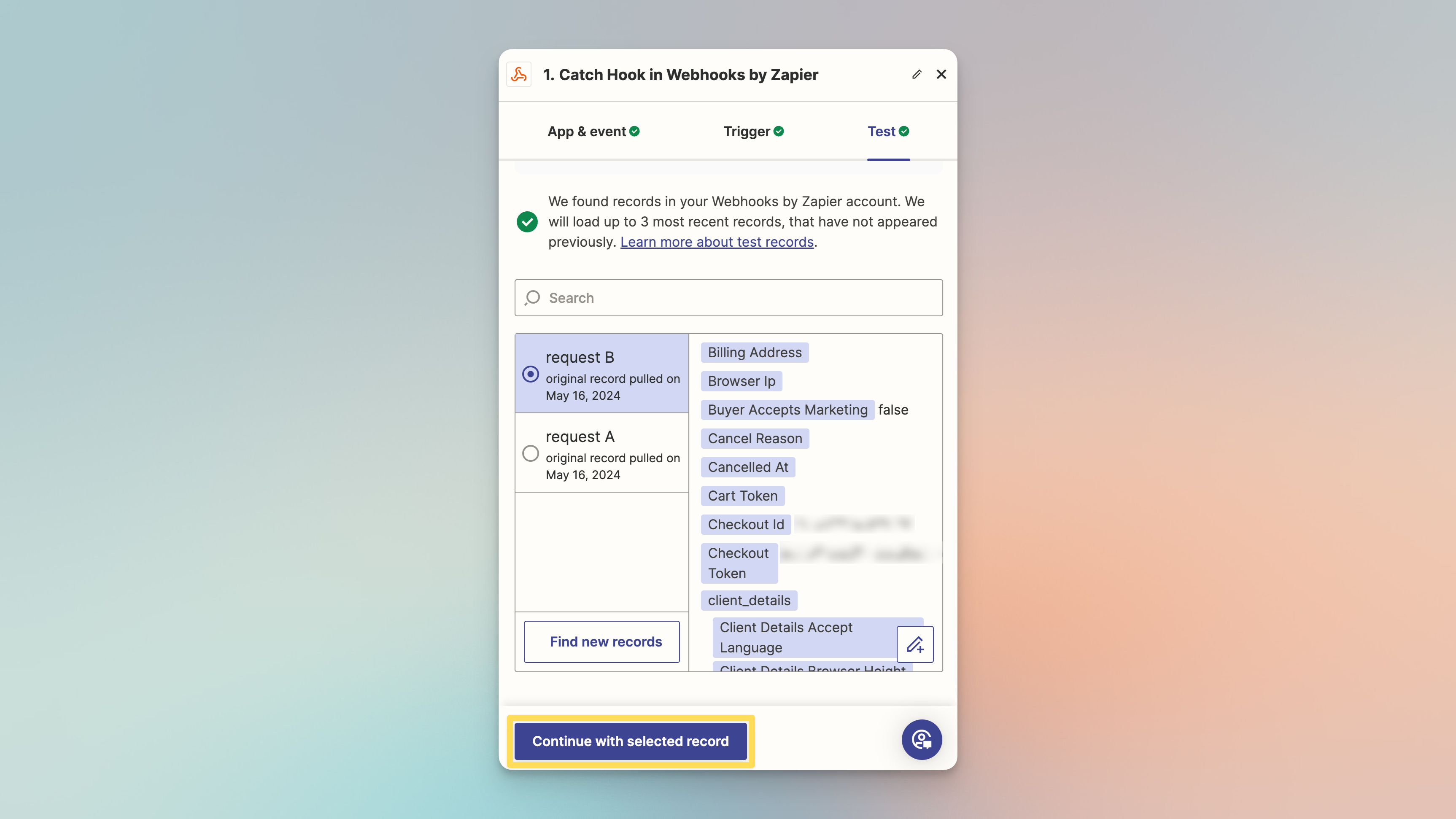 Zapier webhook setup for Shopify in Shopify admin