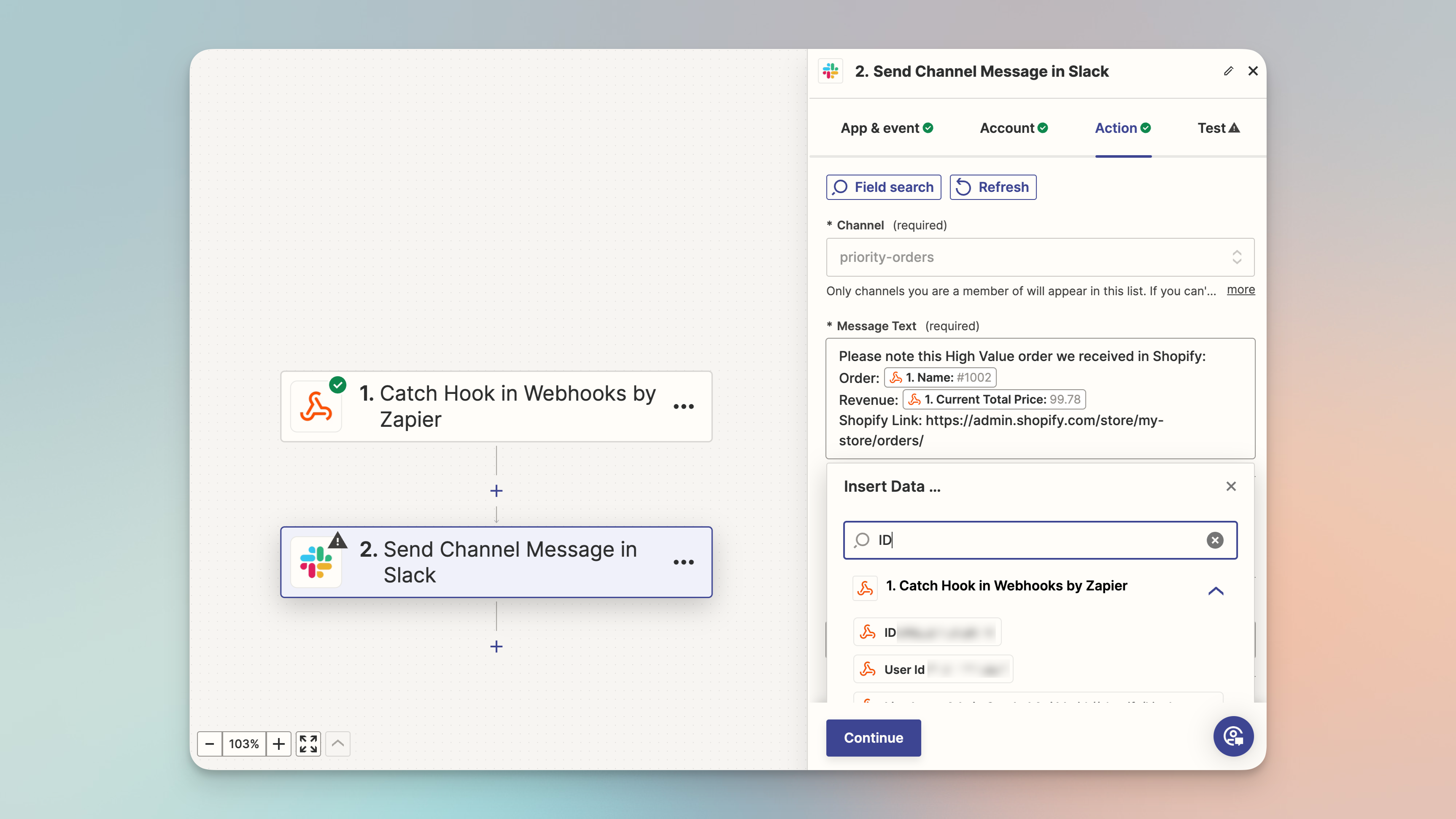 Zapier webhook setup for Shopify in Shopify admin