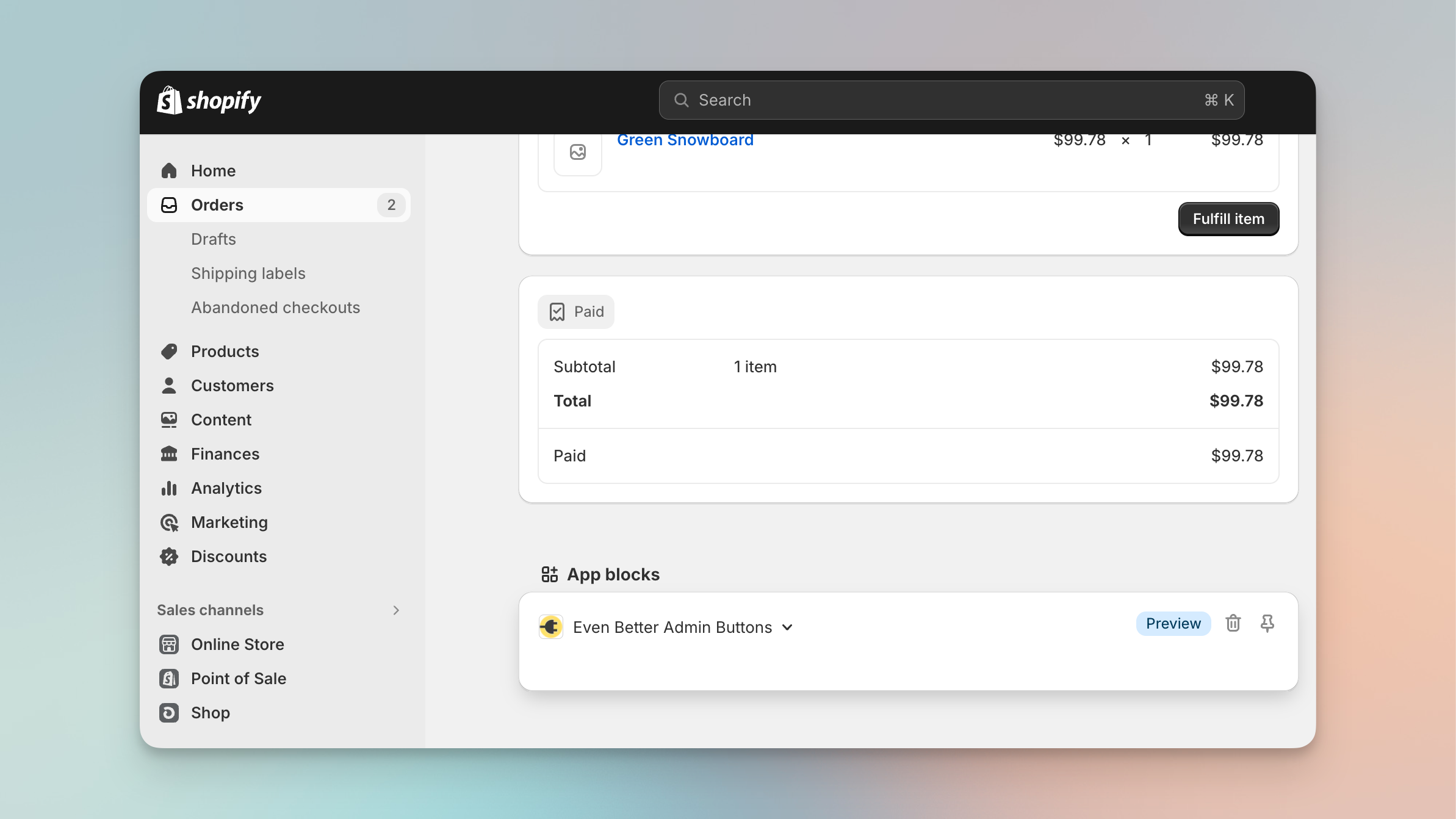Zapier webhook setup for Shopify in Shopify admin