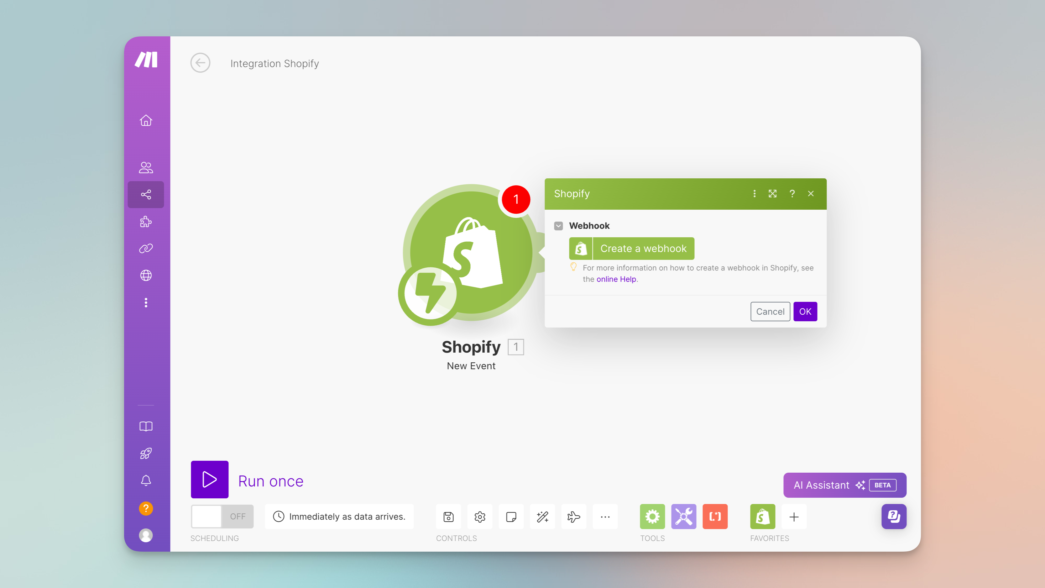 Make scenario setup in Shopify admin