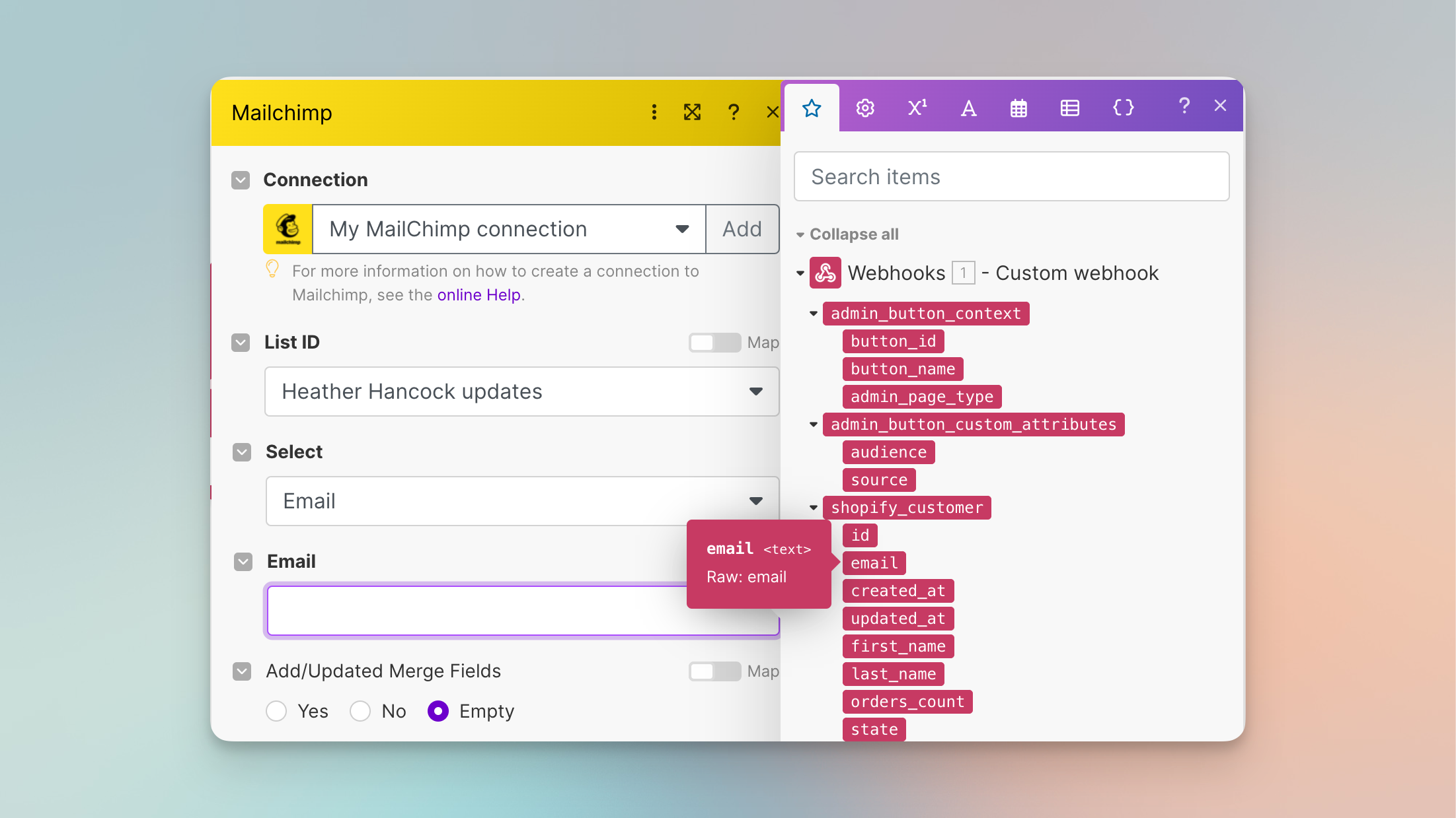 Make scenario setup in Shopify admin