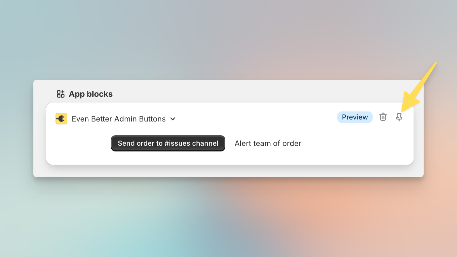 Adding the app block to admin pages in Shopify admin