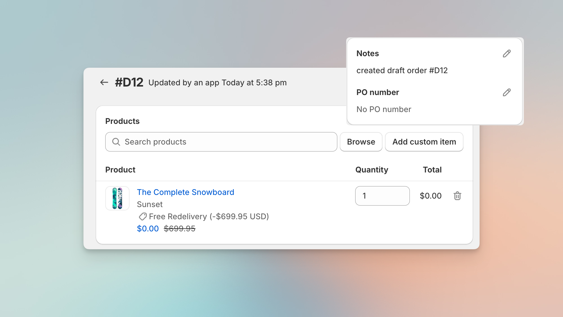 Creating a draft order from an existing order in Shopify admin